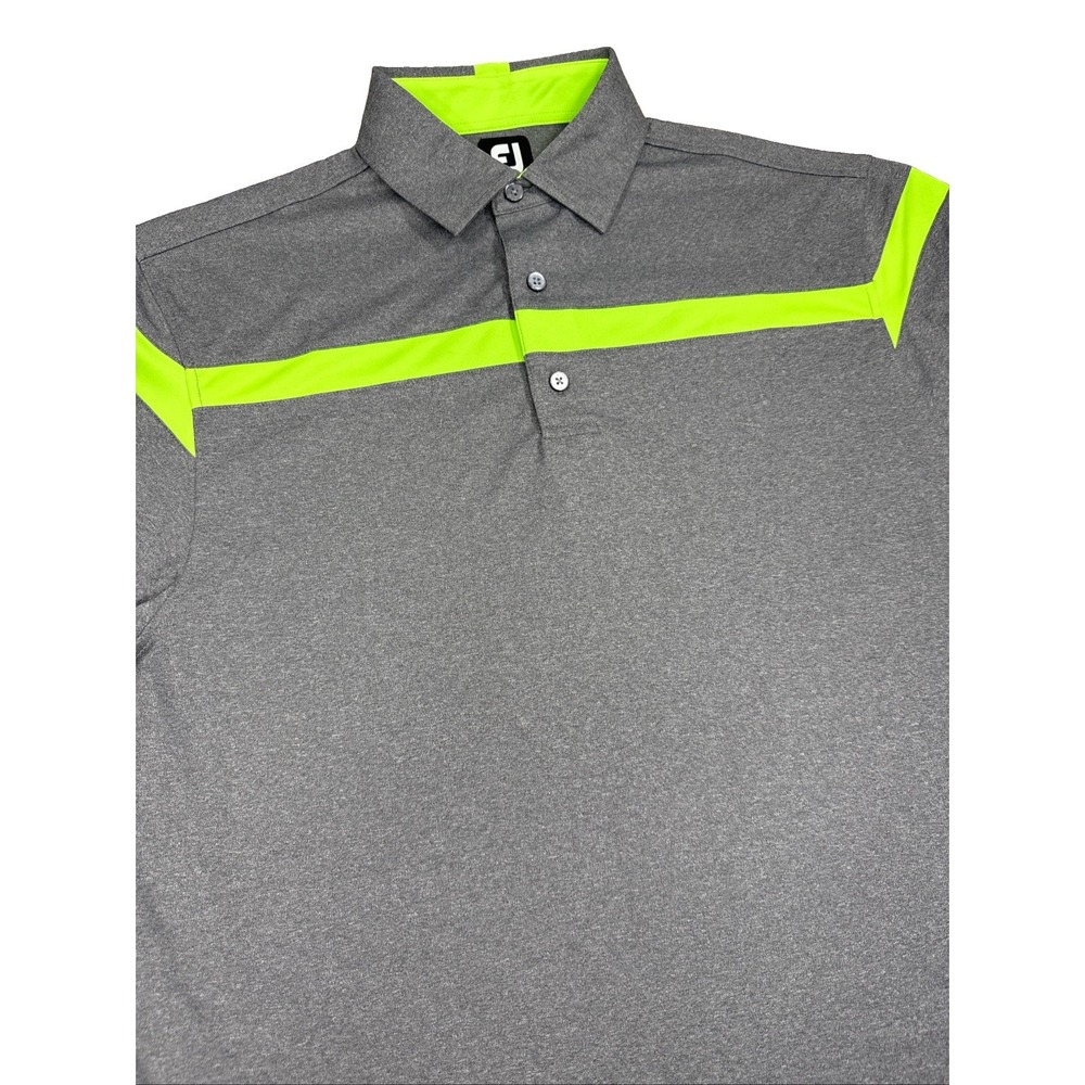 Foot Joy Polo Shirt Men's L Gray Lime Green Stripe Golf Performance RCC Logo